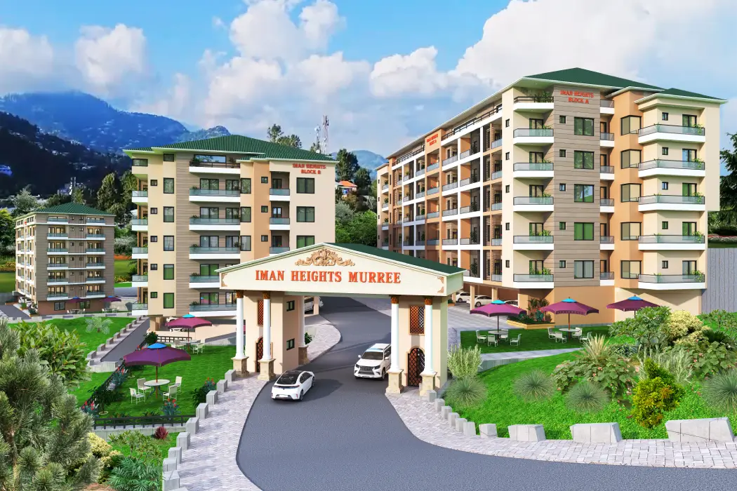 Main entrance and four residential blocks