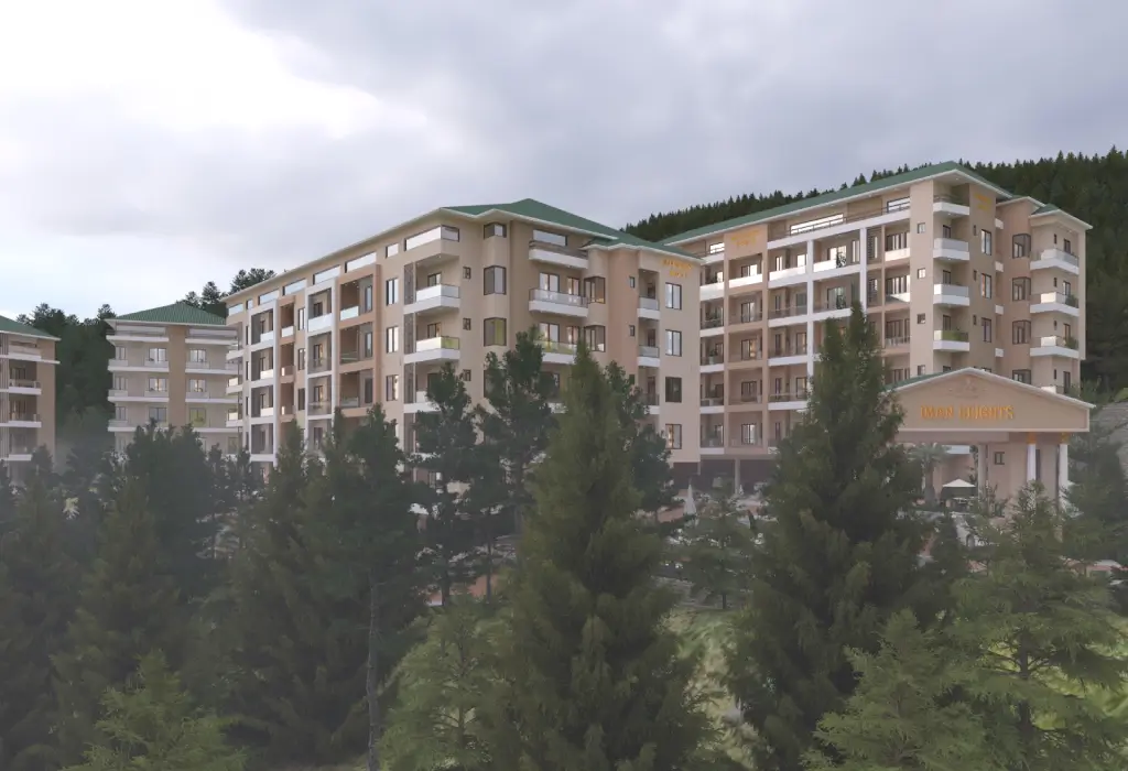 Iman Heights Murree seen through pine trees
